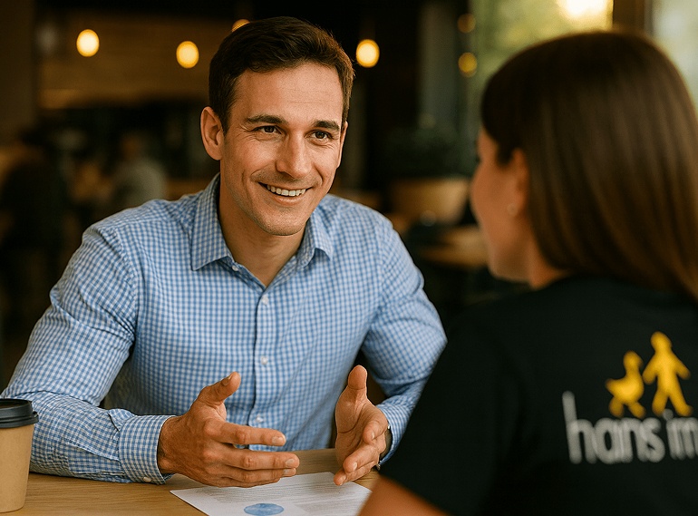 Mann im Gespräch mit einer Frau in entspannter Umgebung